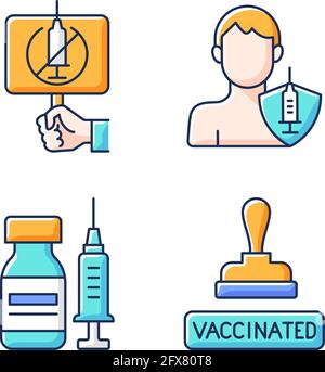 Ensemble d'icônes de couleur RVB de la vaccination contre les virus Illustration de Vecteur