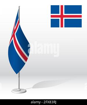 Drapeau de l'Islande sur le mât pour l'enregistrement de l'événement solennel, la réunion des invités étrangers. Jour de l'indépendance nationale de l'Islande. Vecteur 3D réaliste sur blanc Illustration de Vecteur