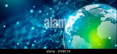 Concept de réseau social mondial et de connexion d'entreprise. Illustration du monde et du réseau. L'avenir de l'Internet et de la technologie. Copier l'espace. Banque D'Images