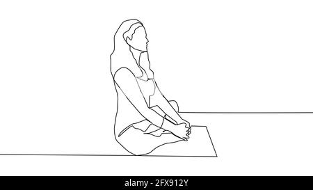 Yoga, femme, homme pratique le yoga tout en étant assis dans la position de lotus. Mise en plan de ligne continue Illustration de Vecteur