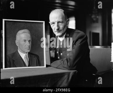 Bode Bos peint le portrait du maire Dailly, 23 septembre 1948, Portraits, peinture, Pays-Bas, Agence de presse du XXe siècle photo, nouvelles à retenir, documentaire, photographie historique 1945-1990, histoires visuelles, L'histoire humaine du XXe siècle, immortaliser des moments dans le temps Banque D'Images