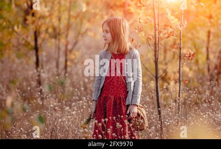 Petite fille debout dans la nature d'automne Banque D'Images