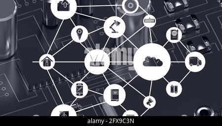 Composition du réseau d'icônes numériques sur le processeur de l'ordinateur Banque D'Images