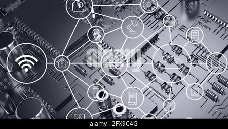 Composition du réseau d'icônes numériques sur le processeur de l'ordinateur Banque D'Images