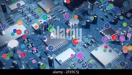 Composition du réseau d'icônes numériques sur le processeur de l'ordinateur Banque D'Images