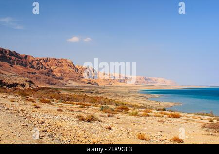 Côte de la mer Morte près d'Ein Gedi, Israël. Banque D'Images