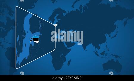 Emplacement de l'Estonie sur la carte du monde avec carte élargie de l'Estonie avec drapeau. Modèle de vecteur géographique pour votre conception. Illustration de Vecteur