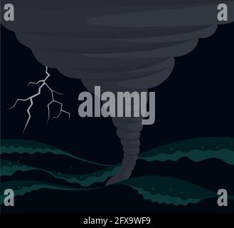 Illustration d'une tornade sur l'eau. Tornade d'eau. Phénomènes naturels, catastrophes. Illustration de Vecteur