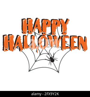 Lettrage joyeux Halloween. Calligraphie de vacances avec araignée et Web pour bannière, affiche, carte de voeux, invitation de fête. Illustration isolée Illustration de Vecteur