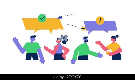 Discussion en ligne entre des personnes avec des bulles de parole Illustration de Vecteur