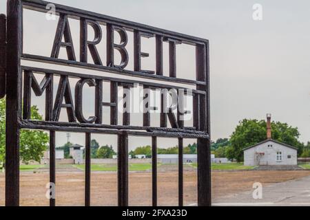 Entrée au camp de concentration de Sachsenhausen, Allemagne Banque D'Images