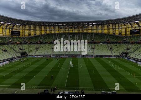 Gdansk, Pologne. 25 mai 2021. Une vue générale de l'arène de Gdansk pendant la session d'entraînement officielle un jour avant le match final 2021 de l'UEFA Europa League entre Villarreal CF et Manchester United à l'arène de Gdansk. Crédit : SOPA Images Limited/Alamy Live News Banque D'Images