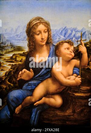 France, Paris, Musée du Louvre, exposition Léonard de Vinci, Collection privée, Léonard de Vinci, la Vierge à l'enfant, connue sous le nom de la Vierge au RE Banque D'Images