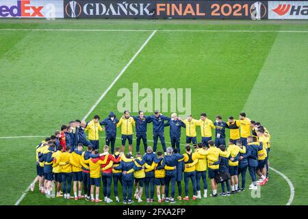 Gdansk, Pologne. 25 mai 2021. L'équipe des FC Villareal pendant la séance d'entraînement officielle un jour avant le match final 2021 de l'UEFA Europa League entre Villarreal CF et Manchester United à l'aréna Gdansk. Crédit : SOPA Images Limited/Alamy Live News Banque D'Images