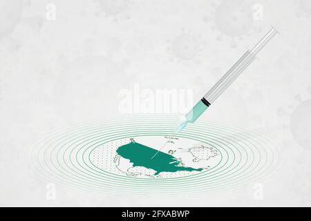 USA concept de vaccination, injection de vaccin dans la carte des Etats-Unis. Vaccin et vaccination contre le coronavirus, COVID-19. Modèle vectoriel sur le secteur de la santé. Illustration de Vecteur