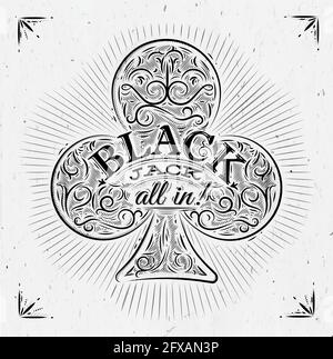 Signez les clubs dans le style vintage lettering Black Jack tout dans! Illustration de Vecteur