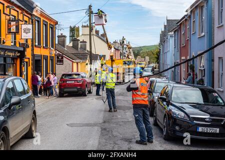 ESB Networks, Irlande, réparation de câbles électriques à Timoleague, West Cork, Irlande. Banque D'Images