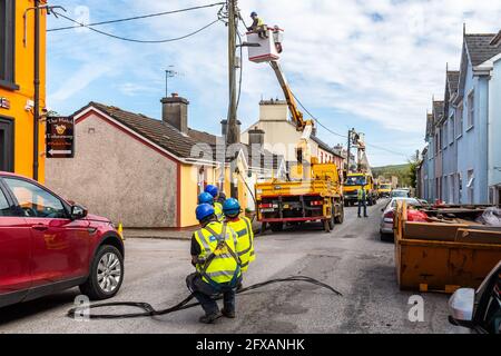 ESB Networks, Irlande, réparation de câbles électriques à Timoleague, West Cork, Irlande. Banque D'Images