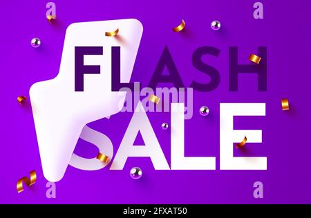 Bannière de vente flash ou affiche sur fond lumineux. Solde composition de mots avec confetti. Illustration vectorielle Illustration de Vecteur