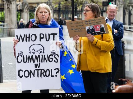 LONDRES, ROYAUME-UNI. 26 MAI: Les manifestants manifestent contre le gouvernement conservateur et Dominic Cummings comme ce dernier a comparu devant un comité parlementaire, Londres, Angleterre, le mercredi 25 mai 2021. (Credit: Tejas Sandhu | MI News) Credit: MI News & Sport /Alay Live News Banque D'Images