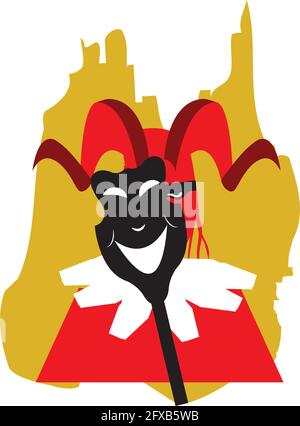 illustration du diable portant un masque souriant et jaune flammes derrière elle Illustration de Vecteur
