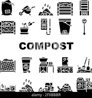 Les icônes de la collection de production de compost définissent le vecteur Illustration de Vecteur