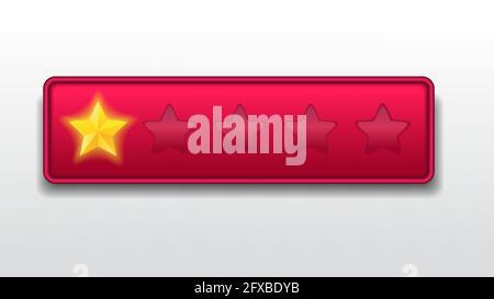Une étoile. Mauvais tarif. Les commentaires des clients ont noté des étoiles d'or brillantes réalistes devant l'illustration vectorielle moderne rectangulaire rouge Illustration de Vecteur
