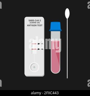 Illustration du vecteur de test rapide de l'antigène Covid-19 du COV-2 du SRAS isolé sur le noir arrière-plan Illustration de Vecteur