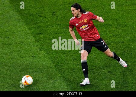 GDANSK, POLOGNE - 26 MAI : Edinson Cavani de Manchester United contrôle le ballon lors du match final de l'UEFA Europa League entre Villarreal CF et Manchester United au Stadion Energa Gdansk le 26 mai 2021 à Gdansk, Pologne (photo de Pablo Morano/Orange Pictures) Banque D'Images