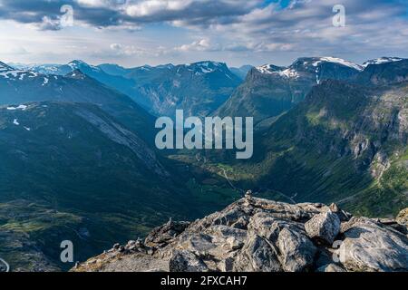 Norvège, More og Romsdal, vue panoramique du fjord de Geiranger vue depuis Dalsnibba Banque D'Images