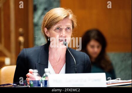 Washington, États-Unis. 26 mai 2021. Samantha Power, Administrateur, Agence des États-Unis pour le développement international, prenant la parole à l'audience du sous-comité du Comité des crédits du Sénat sur les États, les opérations étrangères et les programmes connexes. Crédit : SOPA Images Limited/Alamy Live News Banque D'Images