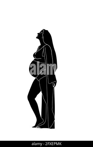 illustration d'une mère enceinte montrant une silhouette de bosse de bébé sur fond blanc Banque D'Images