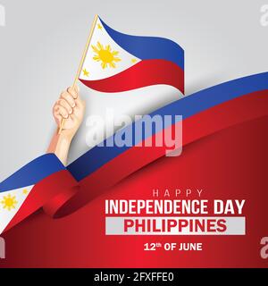 Joyeux jour de l'indépendance des Philippines. Mains tenant avec drapeau philippin. Dessin d'illustration de vecteur Illustration de Vecteur