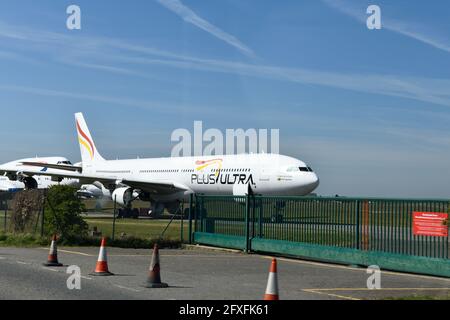 Plus Ultra Airbus A340 313 sur exposition statique à l'aéroport de Cotswold Kemble Gloucestershire Angleterre Banque D'Images