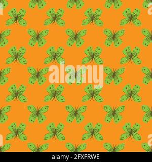 motif vectoriel sans couture papillon vert sur orange Illustration de Vecteur