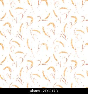 Motif sans couture avec graines de grain entier organique, oreilles naturelles isolées sur fond blanc. Illustration de Vecteur