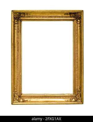 cadre en bois décoratif vertical large avec découpe en toile vierge sur fond blanc Banque D'Images