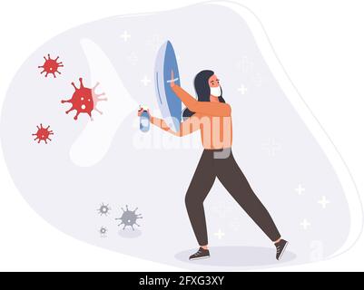 Combattre et protéger le coronavirus. Le personnel médical lutte contre l'écran protecteur en cas de pandémie. Illustration vectorielle Illustration de Vecteur