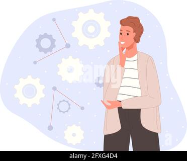 Caractère en cours avec les types de mentalité mentale ou des modèles créatifs pour résoudre le problème. Illustrations vectorielles concepts de comportement mental Illustration de Vecteur