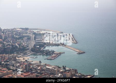 Vue aérienne de la baie de Jounieh, liban Banque D'Images