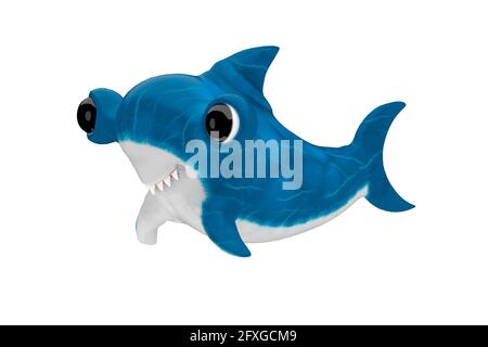 Joli petit requin dessin animé. rendu 3d Banque D'Images