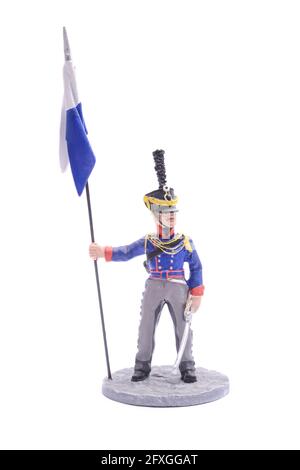 Escaddie de soldat d'étain Brandenburg Landers armée prussienne,1812-1813 isolé sur blanc Banque D'Images