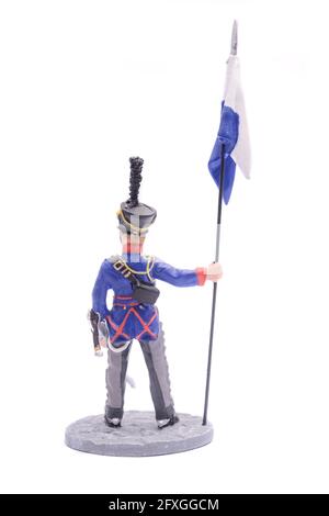 Escaddie de soldat d'étain Brandenburg Landers armée prussienne,1812-1813 isolé sur blanc Banque D'Images