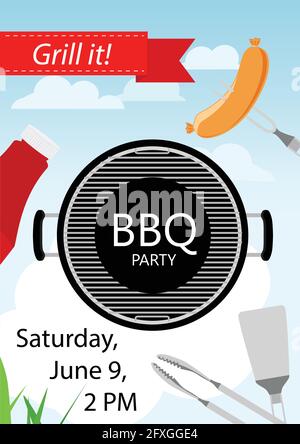 Bbq party invitation avec grill et l'alimentation. Barbecue de l'affiche. Flyer de l'alimentation. Illustration de Vecteur