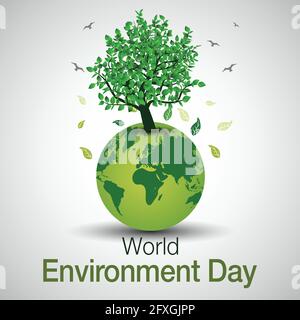 affiche de la journée mondiale de l'environnement. terre mondiale et arbre vert. illustration vectorielle. Illustration de Vecteur