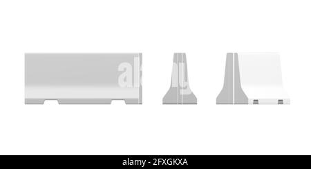 Maquette de barricade en béton isolée sur fond blanc - rendu 3d Banque D'Images