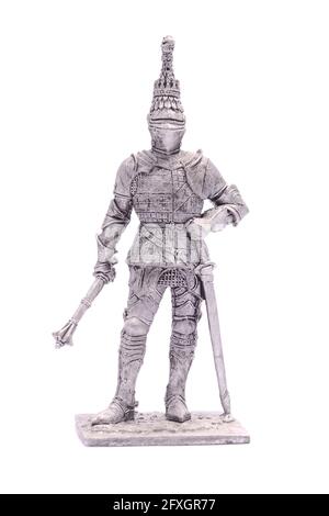 chevalier médiéval soldat en étain isolé sur blanc Banque D'Images