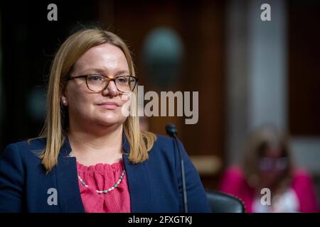 Margaret Irene Strickland, comparaît devant une audience de la Commission du Sénat sur la magistrature pour sa nomination au poste de juge de district des États-Unis pour le district du Nouveau-Mexique, ministère de la Justice, dans l'immeuble du Bureau du Sénat Dirksen à Washington, DC, le mercredi 26 mai 2021. Crédit: Rod Lamkey / CNP/Sipa USA Banque D'Images