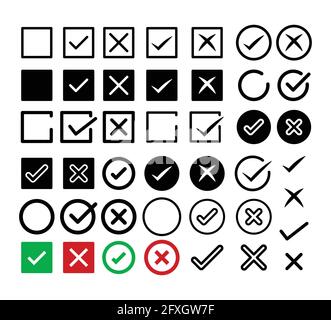Cochez la case ensemble d'icônes. Symbole droit et incorrect. Illustration de Vecteur