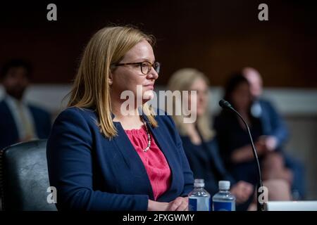 Washington, États-Unis d'Amérique. 26 mai 2021. Margaret Irene Strickland, comparaît devant une audience de la Commission du Sénat sur la magistrature pour sa nomination au poste de juge de district des États-Unis pour le district du Nouveau-Mexique, ministère de la Justice, dans l'immeuble du Bureau du Sénat Dirksen à Washington, DC, le mercredi 26 mai 2021. Crédit: Rod Lamkey/CNP/Sipa USA crédit: SIPA USA/Alay Live News Banque D'Images